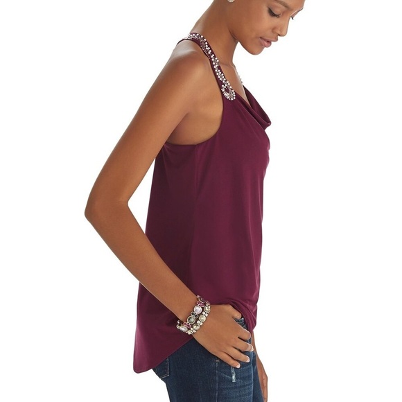 NEW White House Black Market Embellished Racer Back Top Burgundy Size XS - Picture 3 of 3
